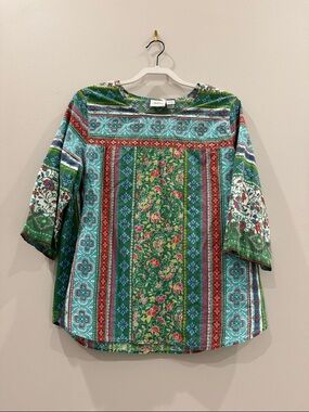 Floral Stripe Green Tunic Top by